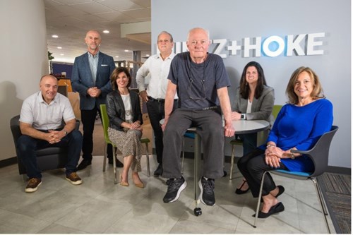 Mintz + Hoke principals at the agency’s Avon, Conn. offices with retired co-founder, Joe Hoke (center).