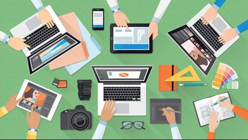 illustration of people using various devices