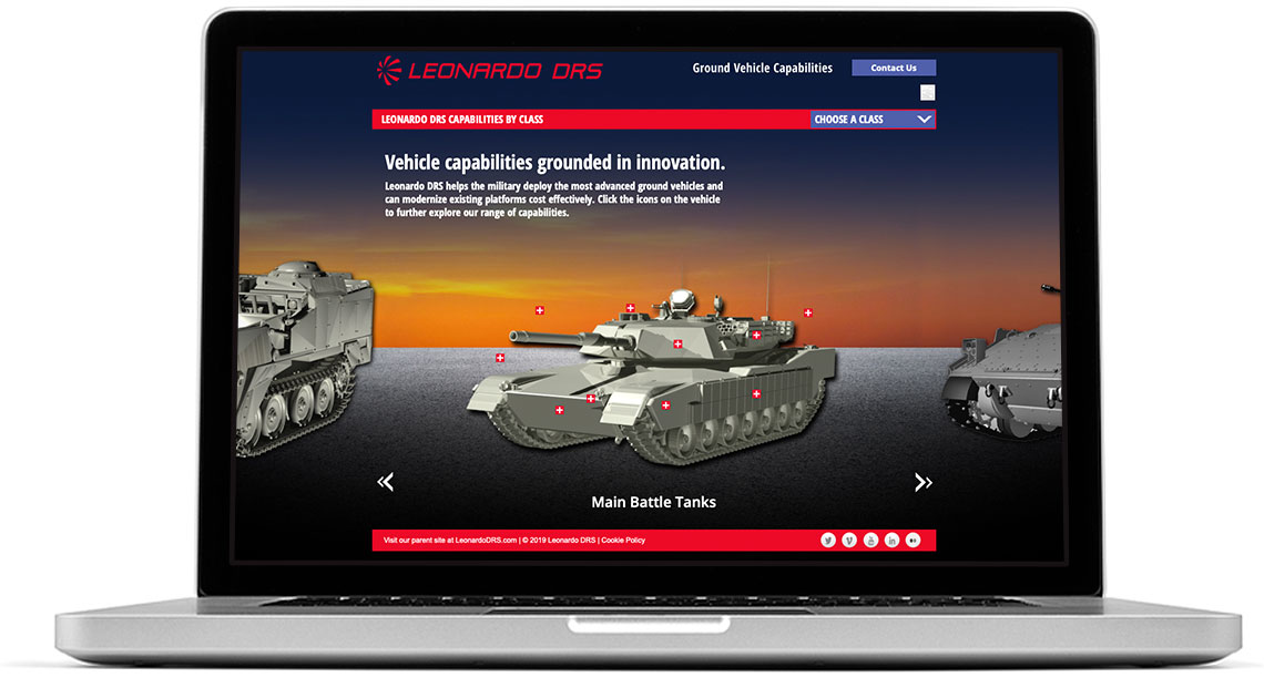 Leonardo DRS ground vehicles tool displayed on a laptop 